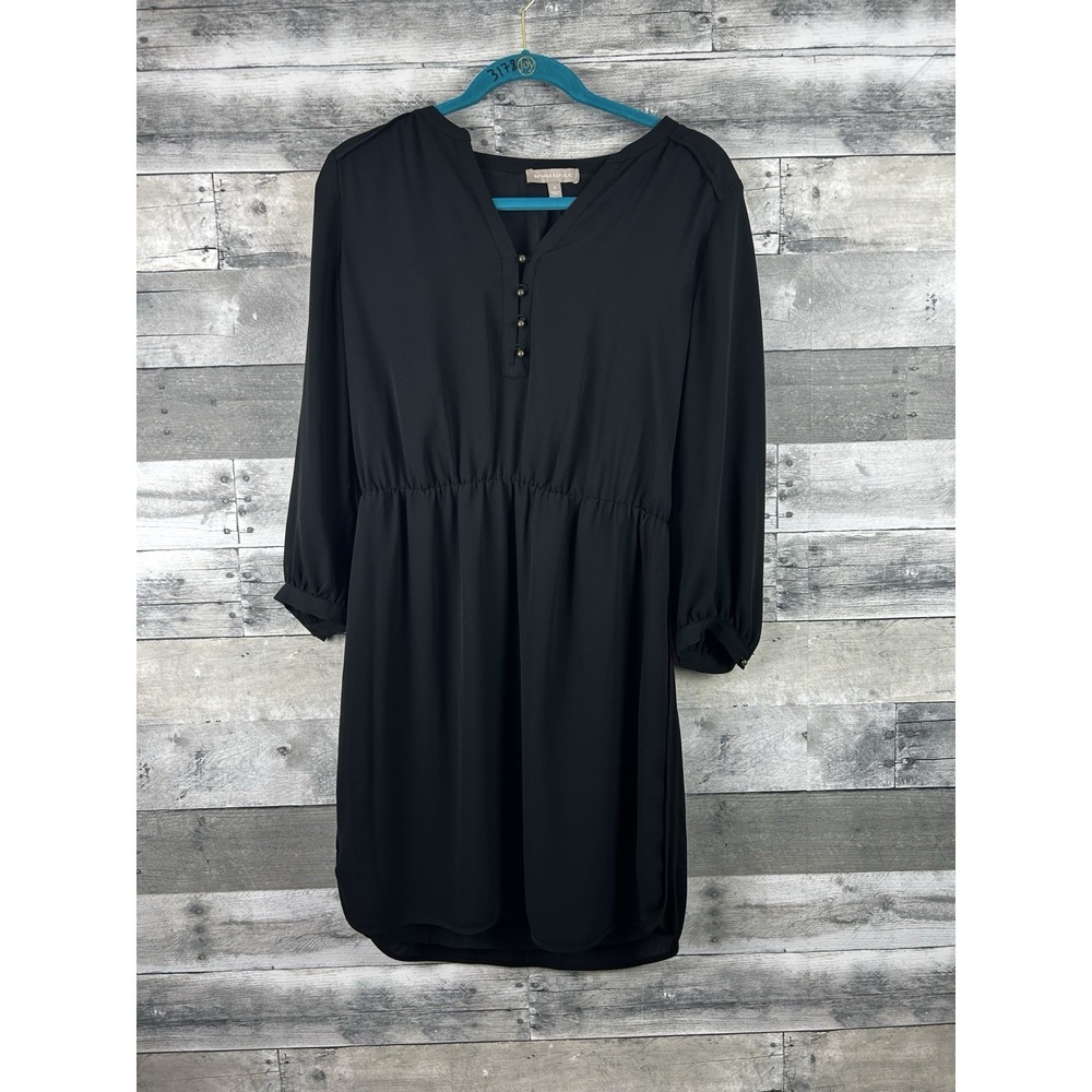 Banana Republic Women's Black 1/4 Button Up Long Sleeve Dress 8